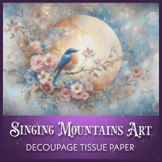 Papier Mousseline Bluebird et Gold Floral Decoupage