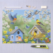 Papier Mousseline Bluebirds Goldfinches Birdhouses Jardin aux fleurs (Artisanat)