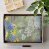 Papier Mousseline Bluebirds Goldfinches Birdhouses Jardin aux fleurs (Cadeau)