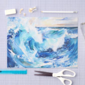 Papier Mousseline Blues et blancs tourbillonnants Abstrait Ocean Wav (Artisanat)