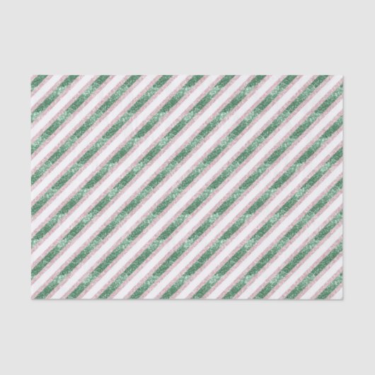 Papier Mousseline Blush Pink Green Glitzy Stripes Christmas (Recto)