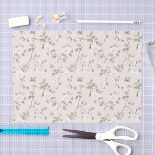 Papier Mousseline Blush White Floral Bridal Shower (Artisanat)