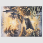 Papier Mousseline Boat on a Lake at Sunset Decoupage (Recto)