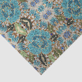 Papier Mousseline bohème girly chic argent turquoise fleur bleu (Détail)