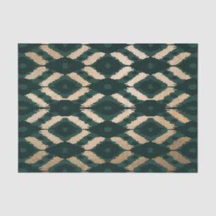 Papier Mousseline Bohême Gold Forest Green Ikat Motif