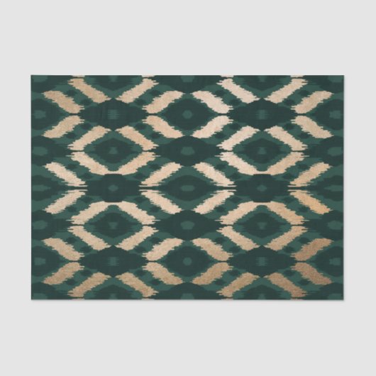 Papier Mousseline Bohême Gold Forest Green Ikat Motif (Recto)
