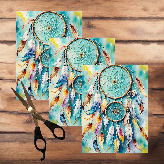 Papier Mousseline Boho American Indian Dream Catcher, aquarelle