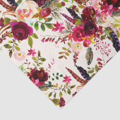 Papier Mousseline Boho Aquarelle Florale, Plumes Papier Tissu (Détail)