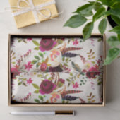 Papier Mousseline Boho Aquarelle Florale, Plumes Papier Tissu (Cadeau)