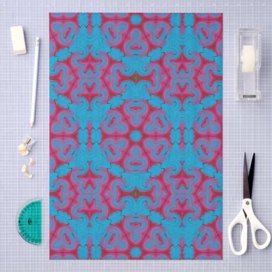 Papier Mousseline Boho bleu et rouge (Artisanat)