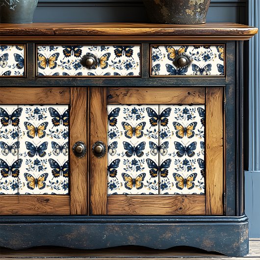 Papier Mousseline Boho Blue Floral Butterfly Decoupage