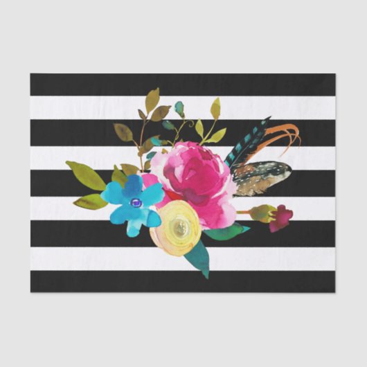 Papier Mousseline Boho Chic Floral Aquarelle & Stripes Mariage (Recto)