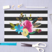 Papier Mousseline Boho Chic Floral Aquarelle & Stripes Mariage (Artisanat)