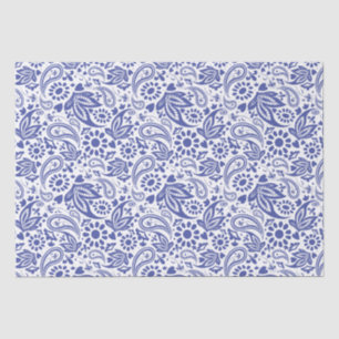 Papier Mousseline Boho Chic Pretty Blue White Paisley Motif