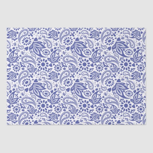 Papier Mousseline Boho Chic Pretty Blue White Paisley Motif (Recto)