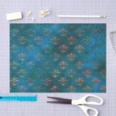 Papier Mousseline Boho Copper Blue Grunge Heraldique Floral (Artisanat)