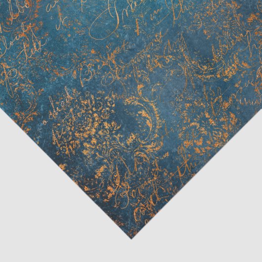 Papier Mousseline Boho Copper Blue Script Grunge (Détail)