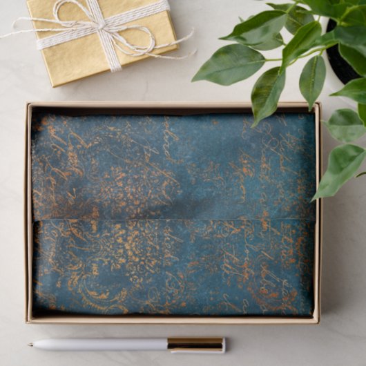 Papier Mousseline Boho Copper Blue Script Grunge (Cadeau)