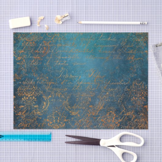 Papier Mousseline Boho Copper Blue Script Grunge (Artisanat)