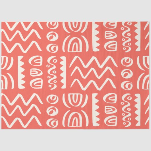 Papier Mousseline Boho Coral Blanc Motif Découpage (Recto)