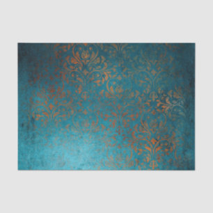 Papier Mousseline Boho Cuivre bleu Damask Grunge