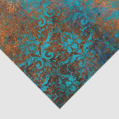 Papier Mousseline Boho Cuivre bleu Floral Damask Grunge (Détail)