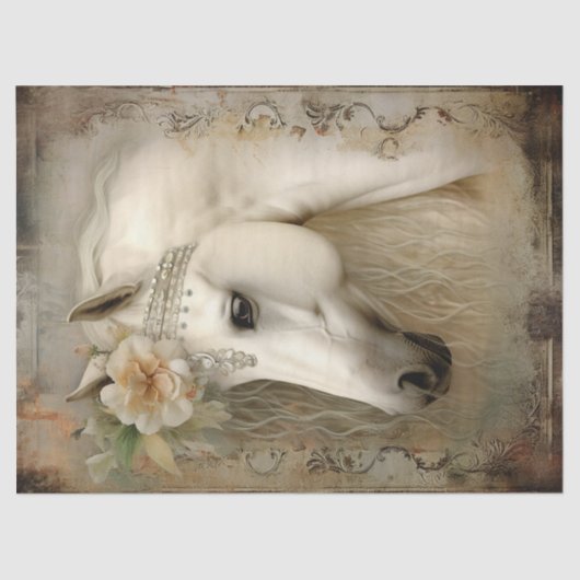 Papier Mousseline Boho Elegant Cheval Blanc Découpage (Recto)