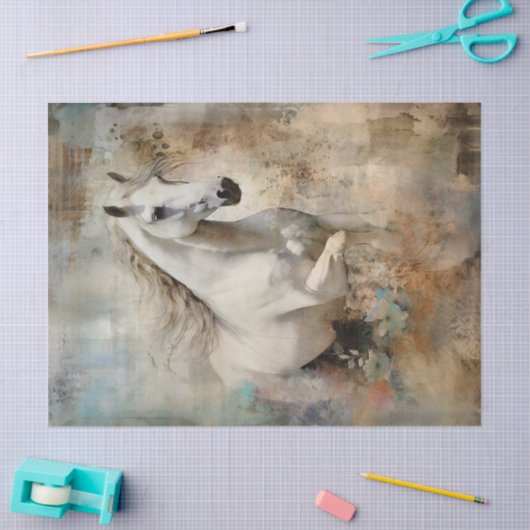 Papier Mousseline Boho Elegant Cheval Blanc Découpage (Artisanat)