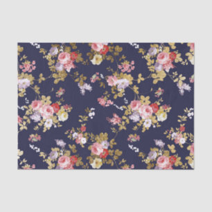 Papier Mousseline Boho élégant d'or de rose de bleu marine floral