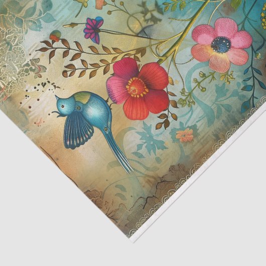 PAPIER MOUSSELINE BOHO FLEURS ET DÉCOUPAGE D'OISEAUX (Détail)