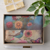 PAPIER MOUSSELINE BOHO FLEURS ET DÉCOUPAGE D'OISEAUX (Cadeau)
