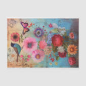 PAPIER MOUSSELINE BOHO FLEURS ET DÉCOUPAGE D'OISEAUX (Recto)