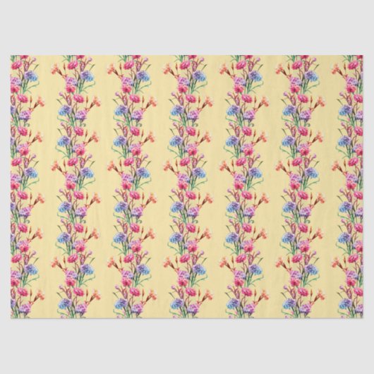 Papier Mousseline Boho Fleurs & Stripes Motif Floral Cute Jaune (Recto)