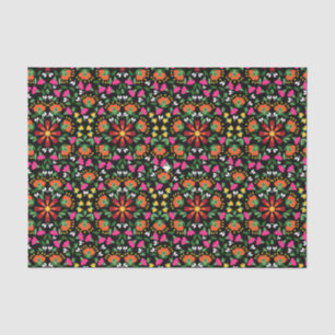 Papier Mousseline Boho Floral Orange rose noir vert