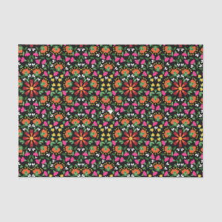 Papier Mousseline Boho Floral Orange rose noir vert