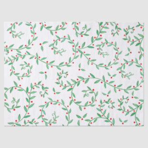 Papier Mousseline Boho Green Holly et Red Berries Noël