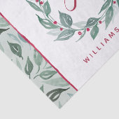 Papier Mousseline Boho Green Wreath Red Berries Nom Fête (Détail)