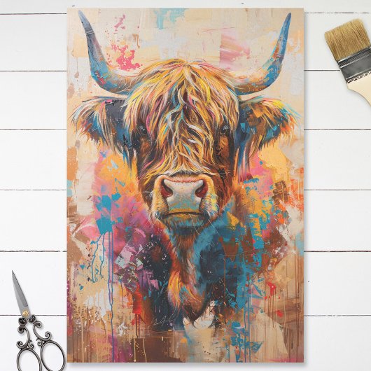 Papier Mousseline Boho Highland Cow Peinture colorée Découpage