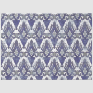 Papier Mousseline BOHO IKAT Vintage Tribal Rustique Découpage bleu