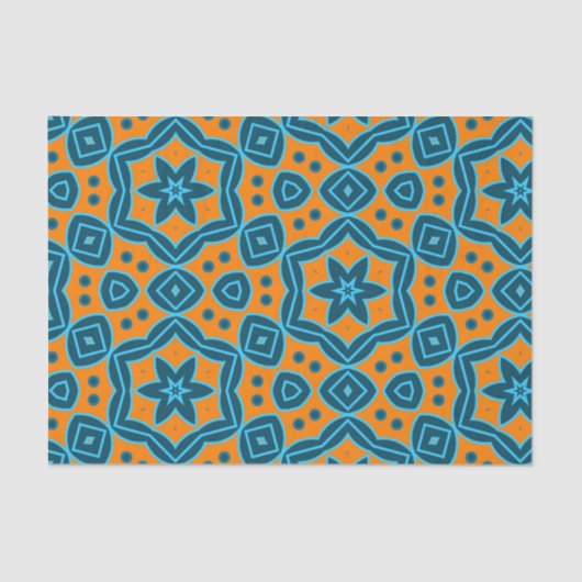 Papier Mousseline Boho jaune et bleu Motif géométrique élégant (Recto)