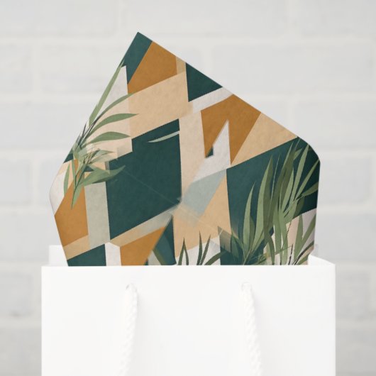Papier Mousseline Boho Leaves and Geometric Shapes (Sac cadeau)