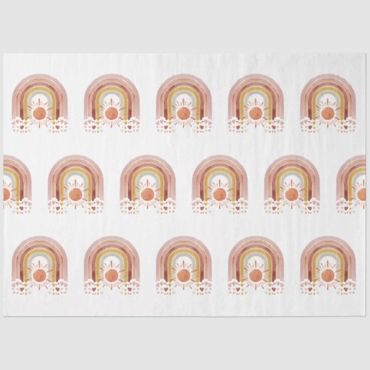 Papier Mousseline BOHO moderne Rainbow Sun Heart Dusty Rose Mustard (Recto)