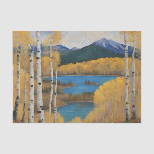 Papier Mousseline Boho Mountain Aspen Tree Scene (Recto)