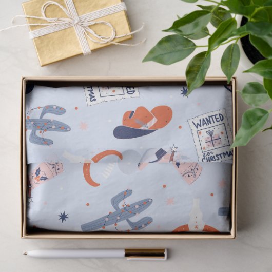 Papier Mousseline Boho Noël Occidental - Bleu (Cadeau)