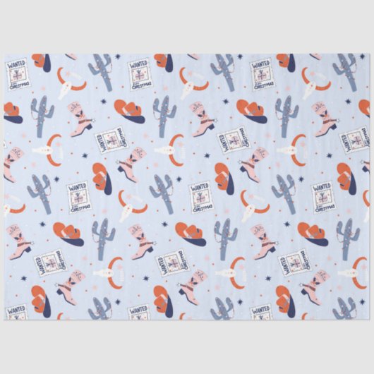 Papier Mousseline Boho Noël Occidental - Bleu (Recto)