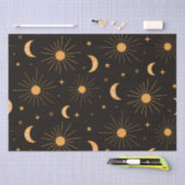 Papier Mousseline Boho orange soleil et motif de lune (Artisanat)
