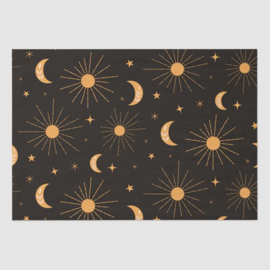 Papier Mousseline Boho orange soleil et motif de lune (Recto)