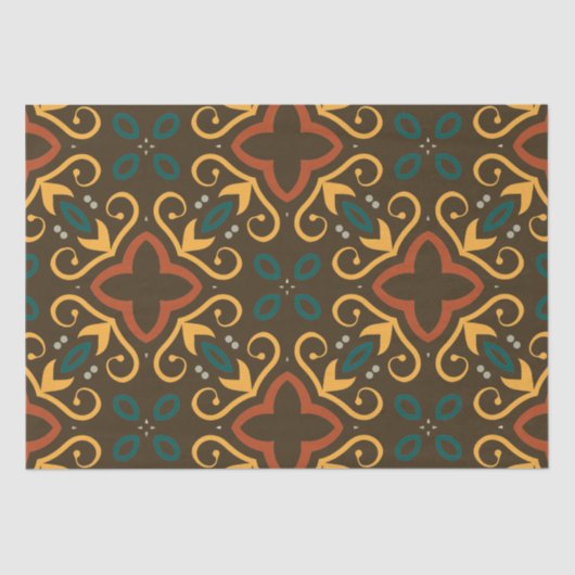 Papier Mousseline Boho Ornate Folklore Motif en couleurs de terre (Recto)