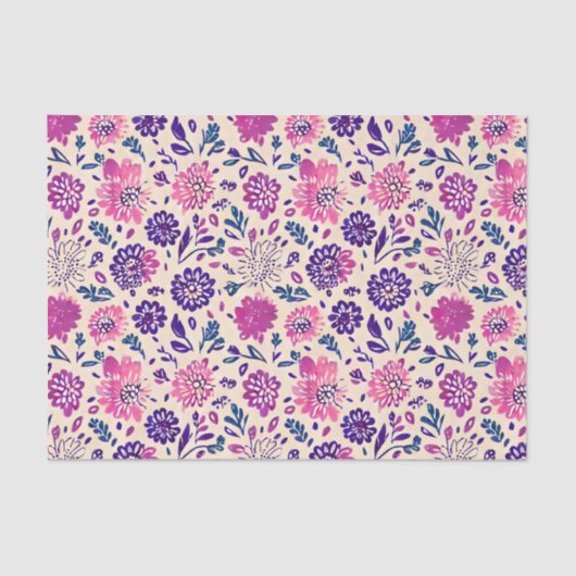 Papier Mousseline Boho Purple Floral Botanique (Recto)
