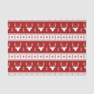 Papier Mousseline Boho Red White Reindeen Snowflake Noël